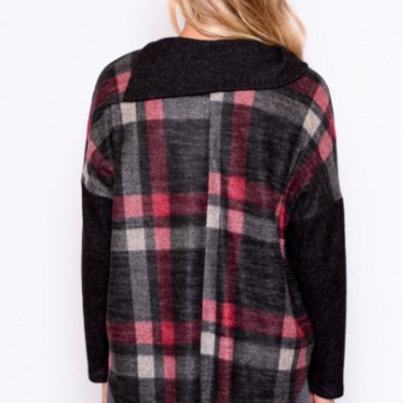 Red and Black Charcoal Plaid Brushed Sweater - Picture 4 of 9